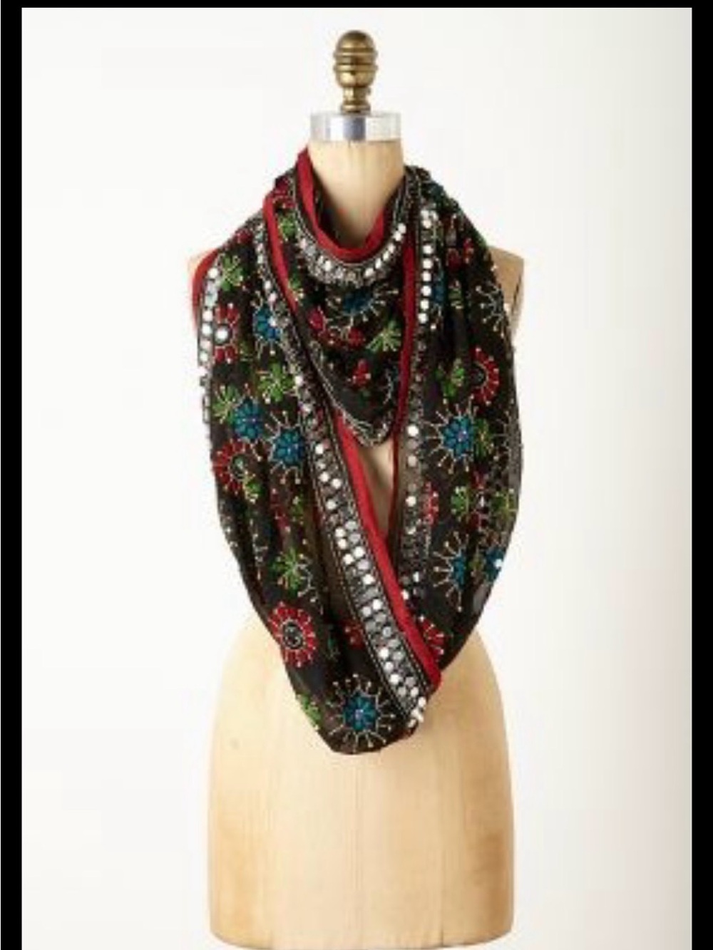 Raj Anthropologie 100% Silk Embellished Scarf NWT